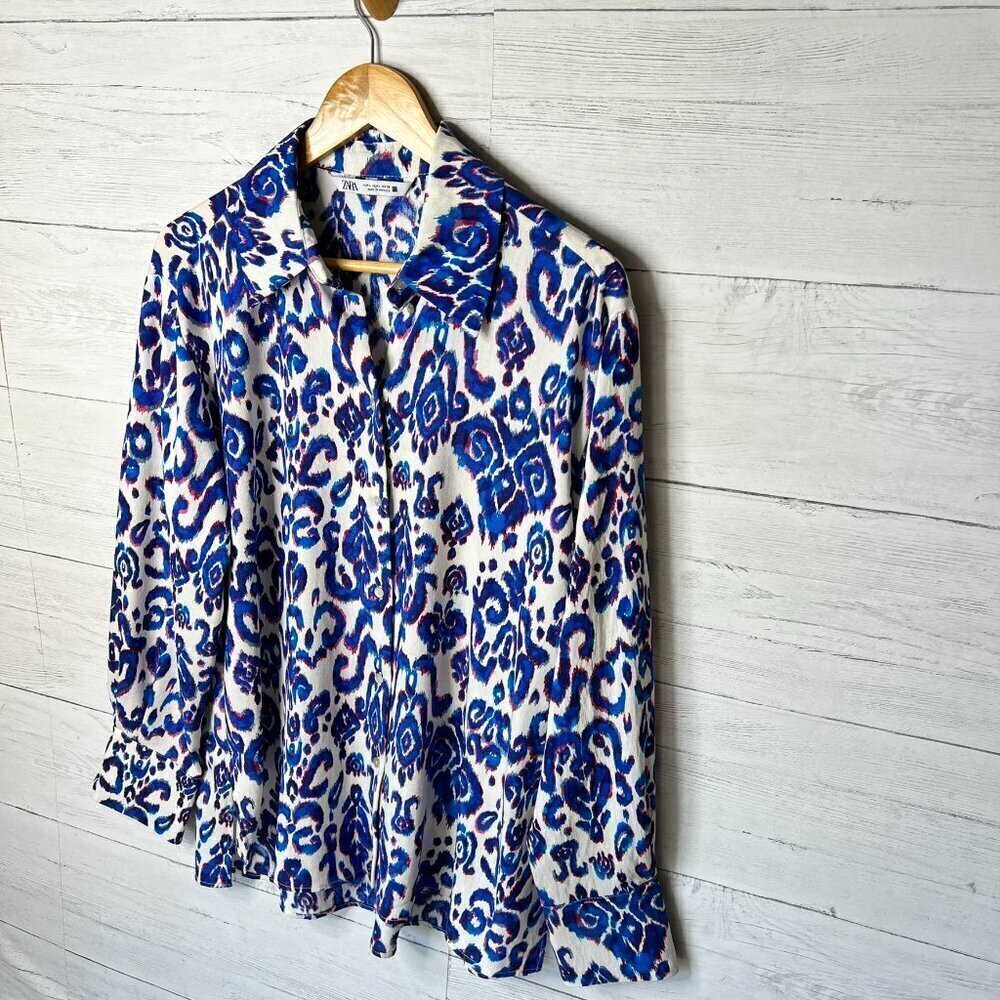 Zara Blouse Womens Size Large Tribal Puma Pattern Tunic Magali Shirt Colorful - Picture 4 of 14
